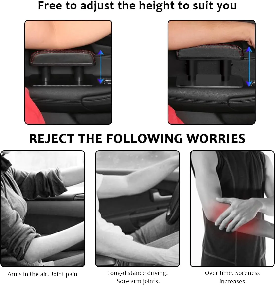 Car Armrest Pad, Left Elbow Support Adjustable Height Central Arm Rest Pads, General Leather Booster Pillow Extender Relieve Driver's Arm Fatigue, Car Accessories (Beige)