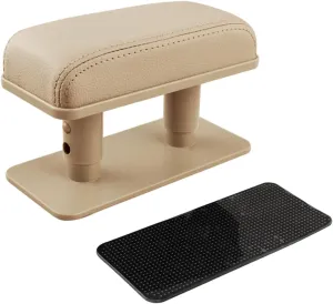 Car Armrest Pad, Left Elbow Support Adjustable Height Central Arm Rest Pads, General Leather Booster Pillow Extender Relieve Driver's Arm Fatigue, Car Accessories (Beige)