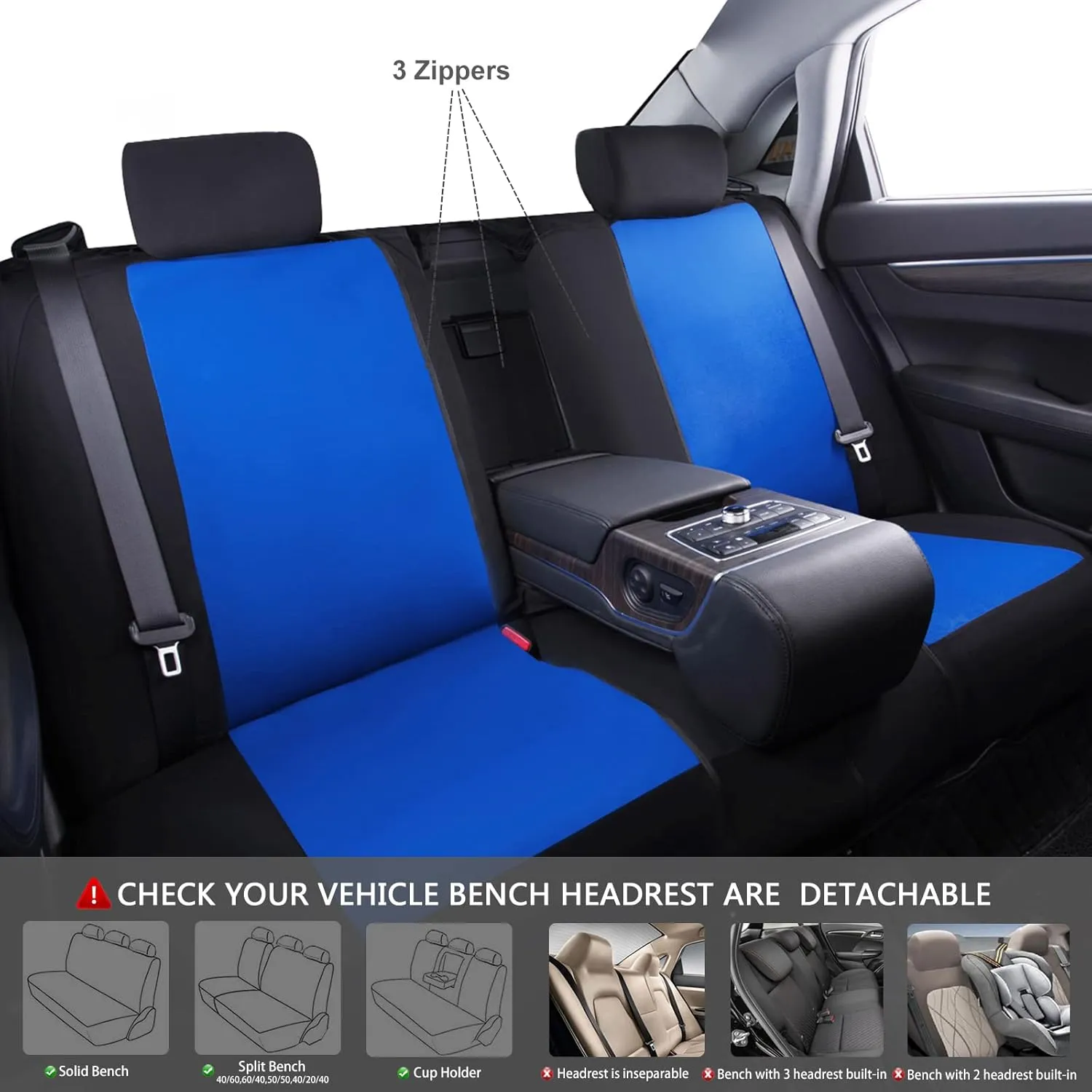 CAR PASS Line Rider Sporty Cloth 11PCS Universal Fit Car Seat Cover -100% Breathable with 5mm Composite Sponge Inside,Airbag Compatible,3zipper Bench(Full Set, Black and Blue)