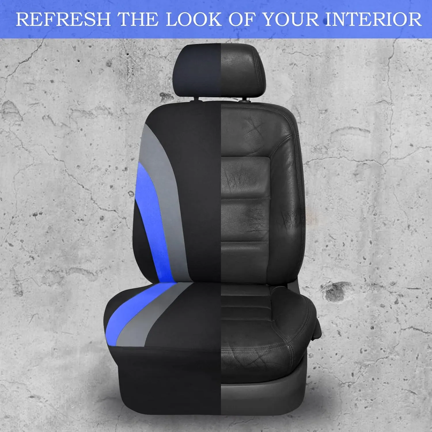 CAR PASS Line Rider Sporty Cloth 11PCS Universal Fit Car Seat Cover -100% Breathable with 5mm Composite Sponge Inside,Airbag Compatible,3zipper Bench(Full Set, Black and Blue)