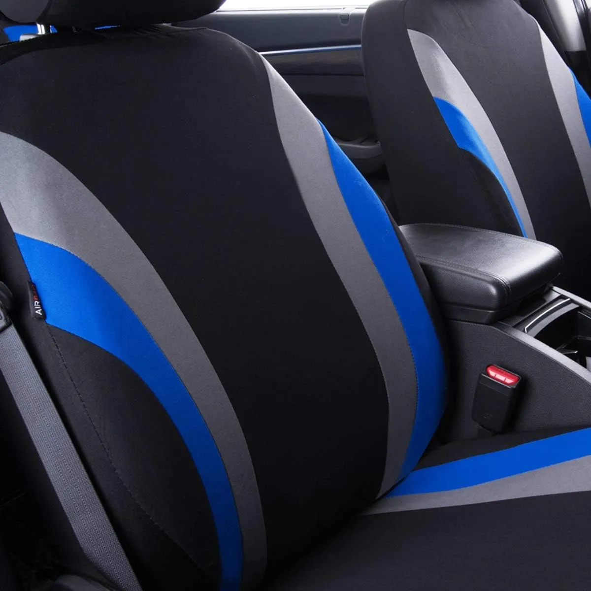 CAR PASS Line Rider Sporty Cloth 11PCS Universal Fit Car Seat Cover -100% Breathable with 5mm Composite Sponge Inside,Airbag Compatible,3zipper Bench(Full Set, Black and Blue)
