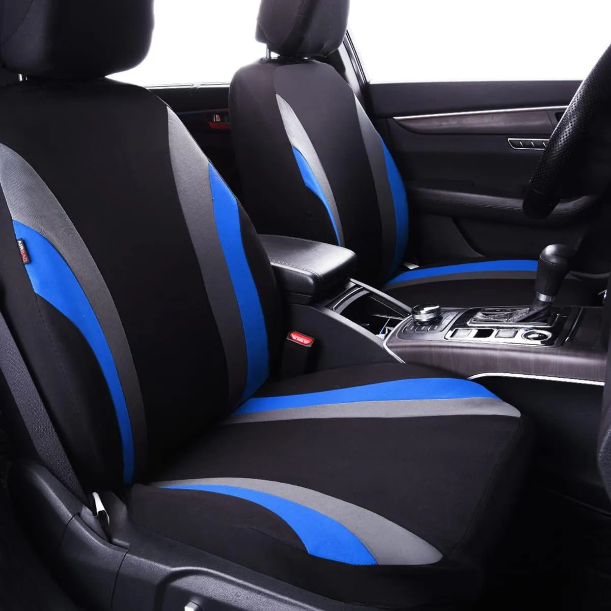 CAR PASS Line Rider Sporty Cloth 11PCS Universal Fit Car Seat Cover -100% Breathable with 5mm Composite Sponge Inside,Airbag Compatible,3zipper Bench(Full Set, Black and Blue)