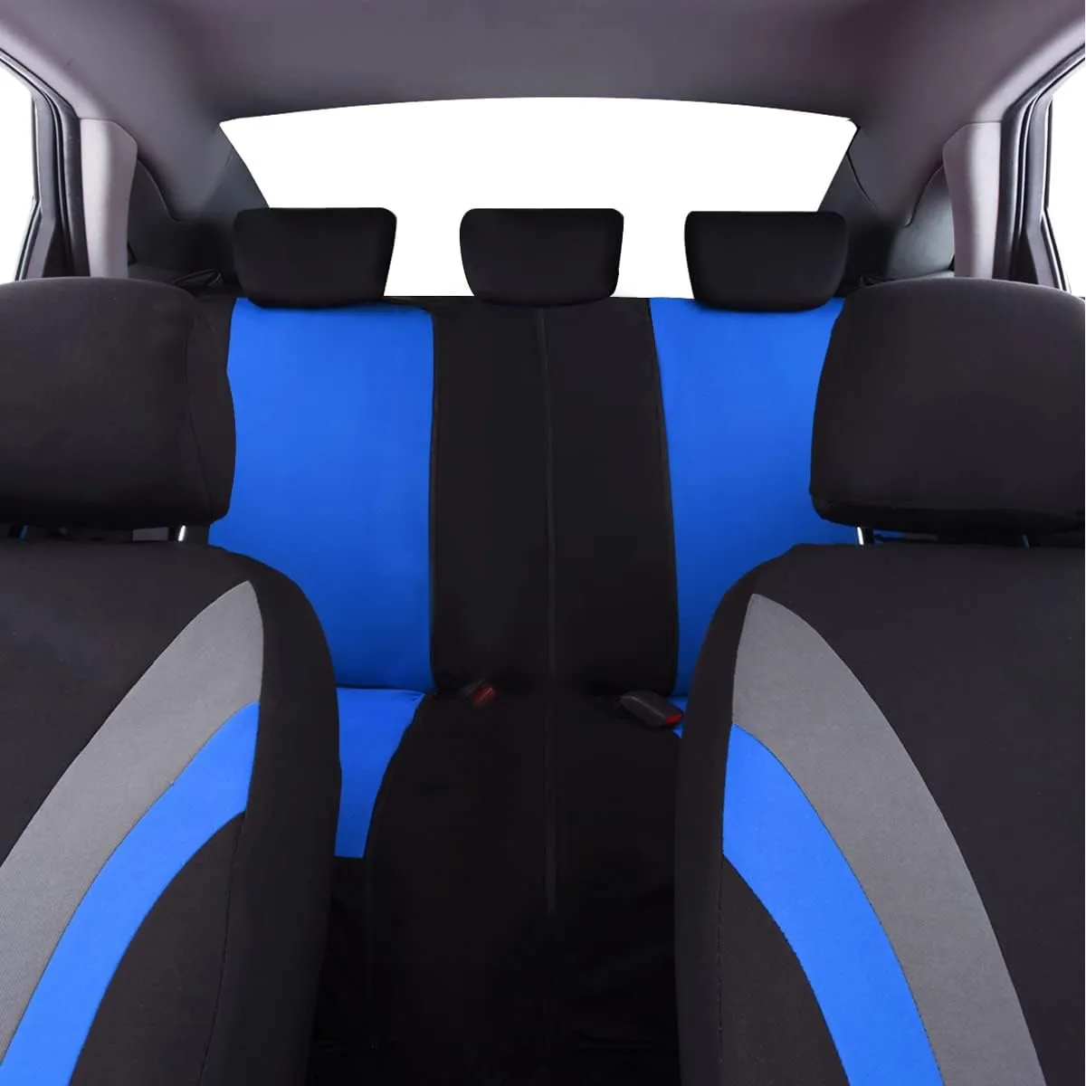 CAR PASS Line Rider Sporty Cloth 11PCS Universal Fit Car Seat Cover -100% Breathable with 5mm Composite Sponge Inside,Airbag Compatible,3zipper Bench(Full Set, Black and Blue)