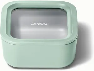 Caraway Glass Food Storage, 4.4 Cup Glass Container - Ceramic Coated - Easy to Store, Non Toxic, Non Stick Lunch Box Container with Glass Lids. Dishwasher, Oven, & Microwave Safe - Mist