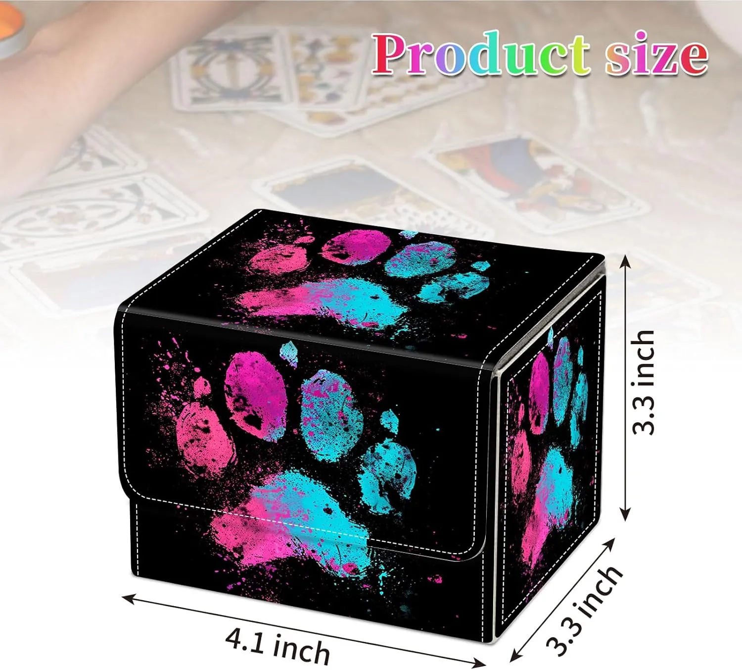 Card Deck Box for MTG, Fits 100  Single Sleeved Cards, PU Leather Trading Card Storage Box for TCG, CCG, MTG Cards, Strong Magnet Magic Gathering Deck Box, Colorful Dog'S Paw