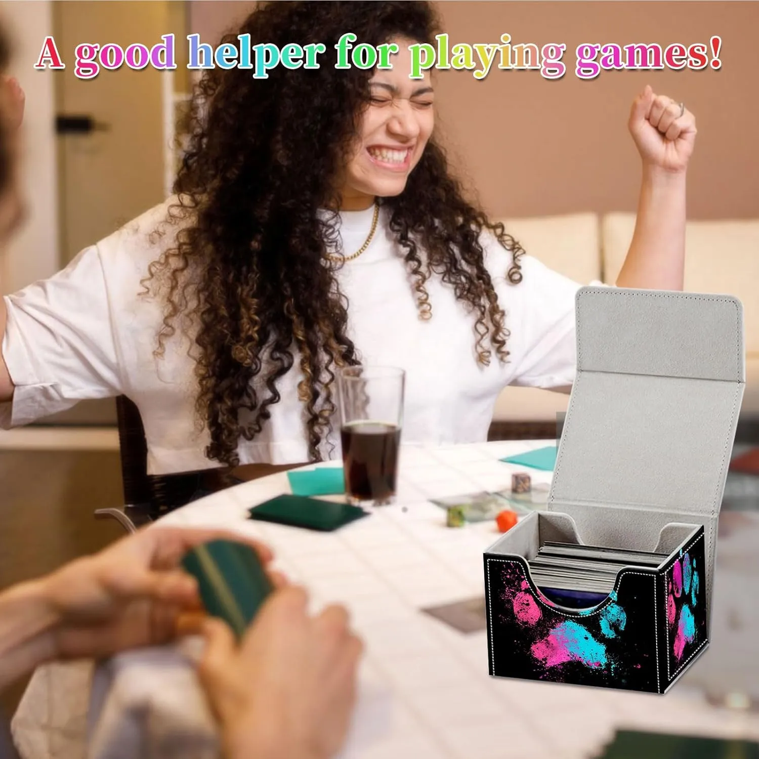 Card Deck Box for MTG, Fits 100  Single Sleeved Cards, PU Leather Trading Card Storage Box for TCG, CCG, MTG Cards, Strong Magnet Magic Gathering Deck Box, Colorful Dog'S Paw
