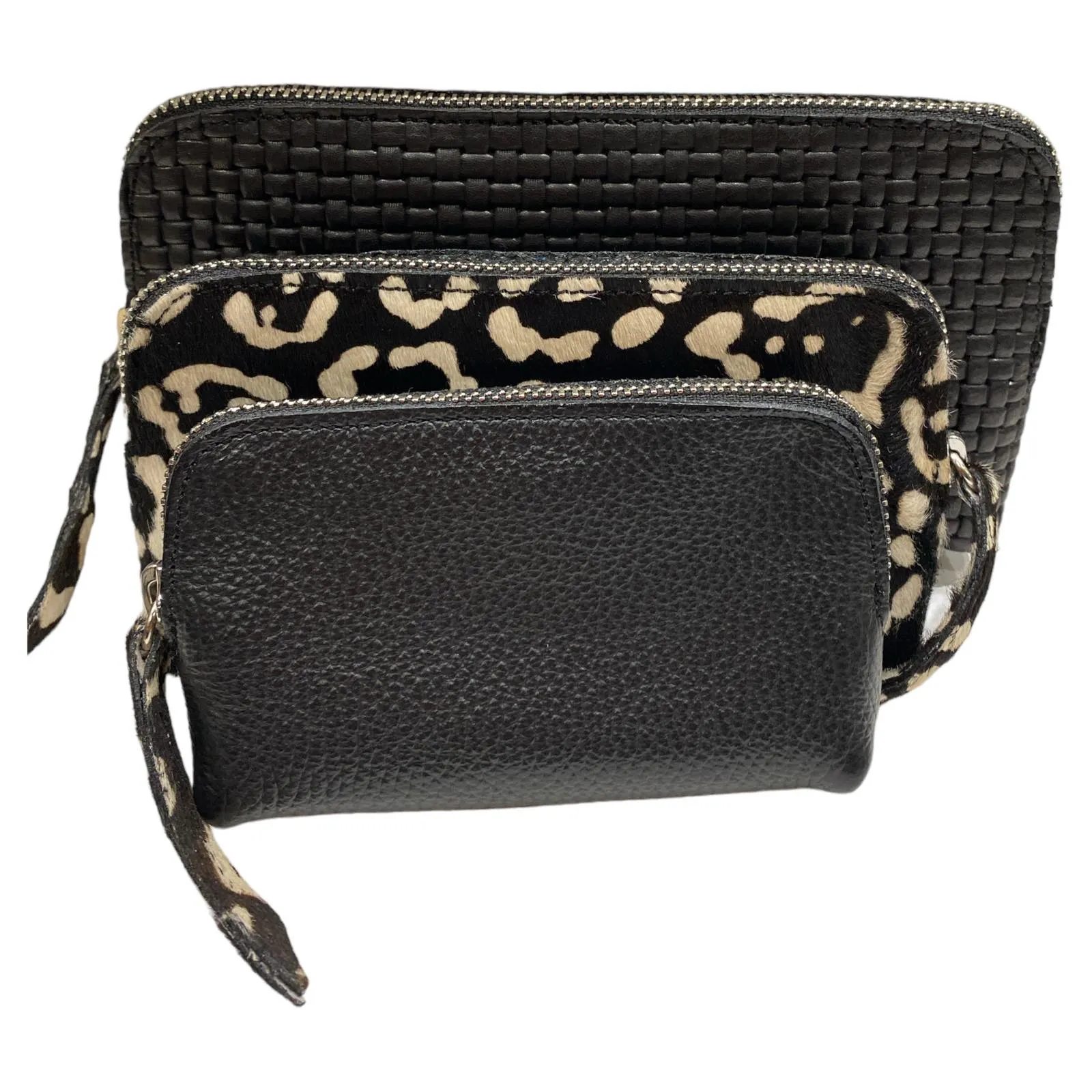 Carouzou box trio set black and leo-print calf-hair