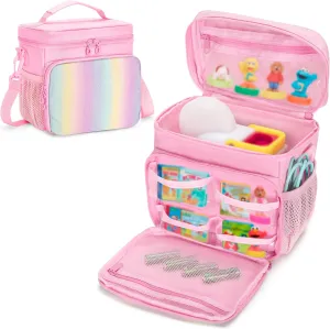 Carrying Case Compatible with Little Tikes Story Dream Machine Books Starter Set, Toy Storage Bag with Handle and Shoulder Strap for Storybook, Character, Accessories, Pink, Bag Only, Patented Design
