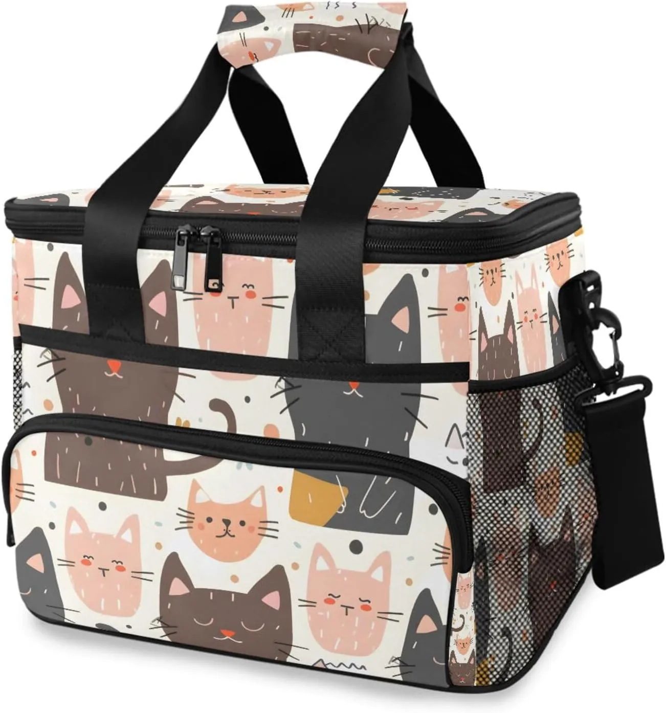 Cartoon Cat Cute Animal Cooler Bag Insulated Cooler Soft Sided Cooler 24 Can Portable Picnic Bag Large Leakproof Lunch Bag Box for Beach Grocery Camping Travel Car Men Women