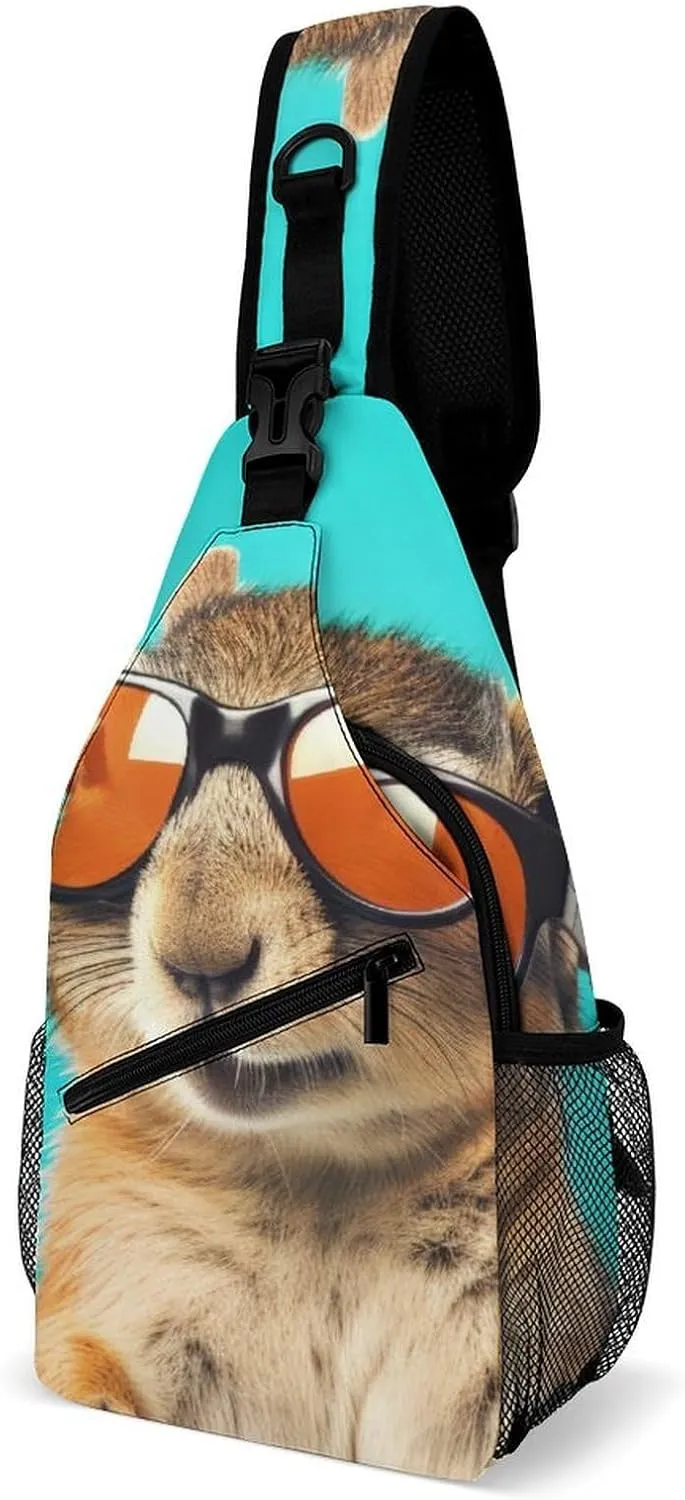 Casual Sling Backpack Chipmunk-sunglass-pastel-pattern Chest Bags Crossbody Sling Bag Travel Hiking Daypack Shoulder Bag for Women Men, 38x20cm, Style