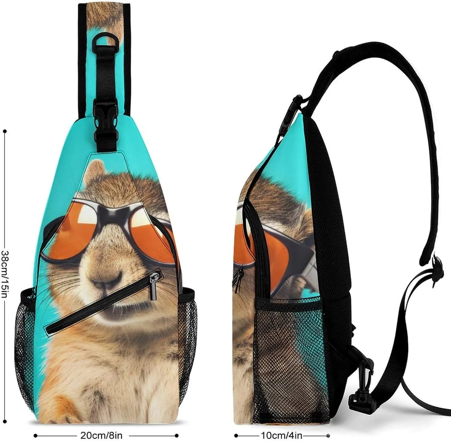 Casual Sling Backpack Chipmunk-sunglass-pastel-pattern Chest Bags Crossbody Sling Bag Travel Hiking Daypack Shoulder Bag for Women Men, 38x20cm, Style