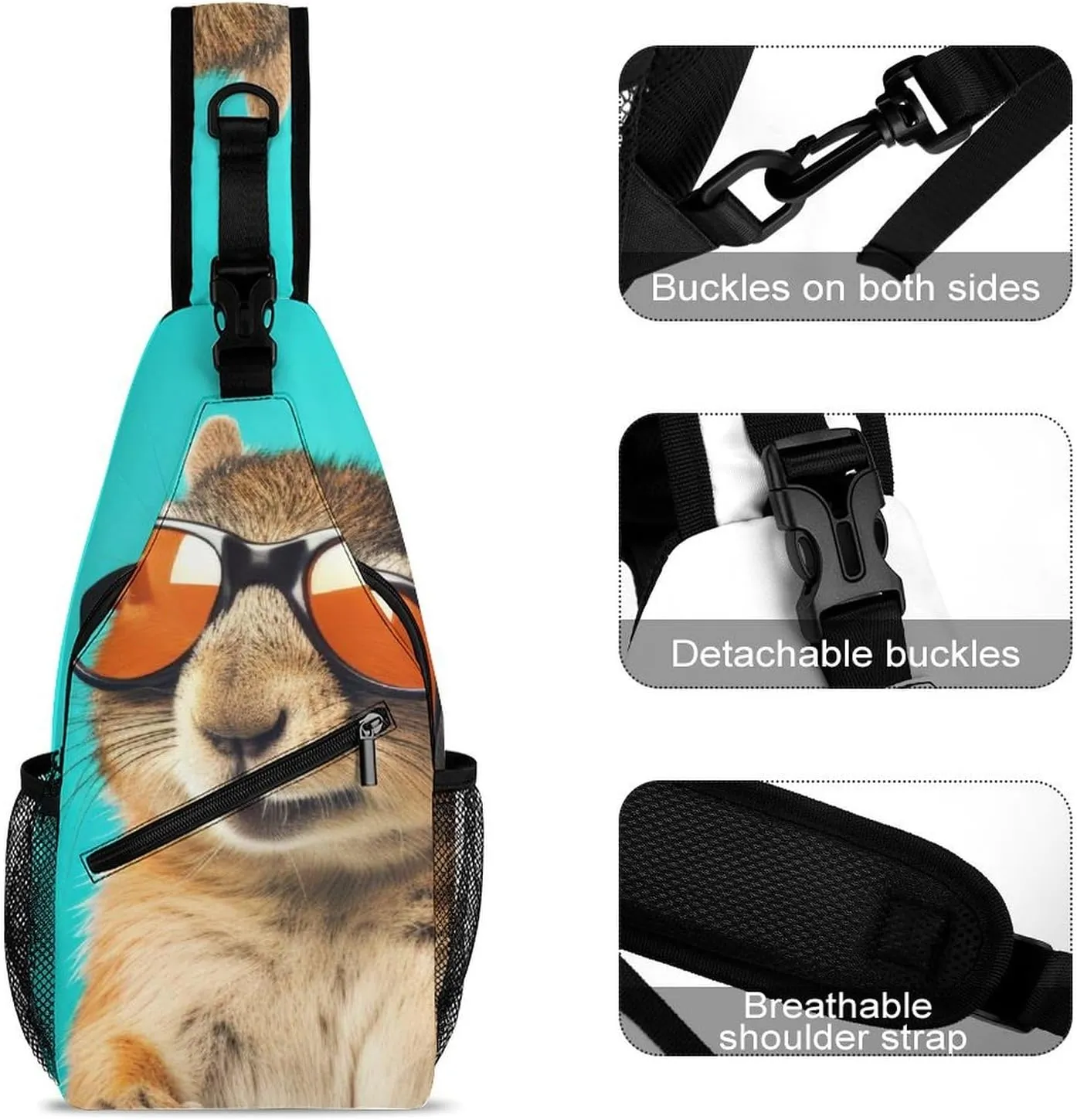 Casual Sling Backpack Chipmunk-sunglass-pastel-pattern Chest Bags Crossbody Sling Bag Travel Hiking Daypack Shoulder Bag for Women Men, 38x20cm, Style
