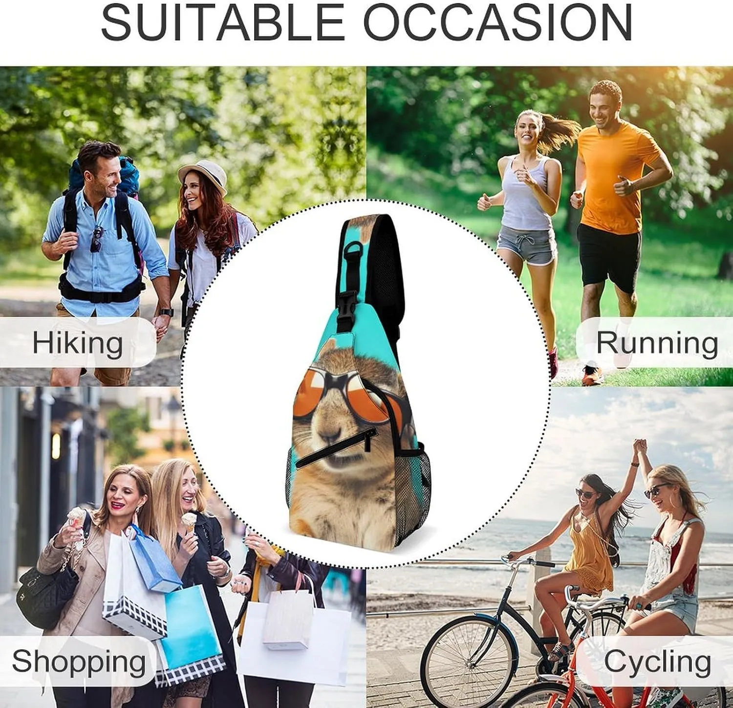 Casual Sling Backpack Chipmunk-sunglass-pastel-pattern Chest Bags Crossbody Sling Bag Travel Hiking Daypack Shoulder Bag for Women Men, 38x20cm, Style
