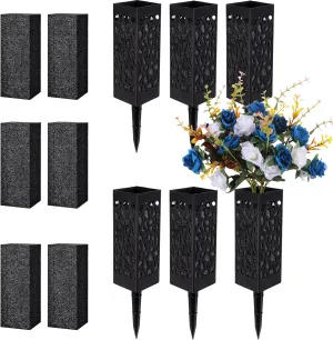 Cemetery Vases with Spikes and Foam - Cemetery Flower Holders with Black Drainage Hole, Perfect for Cemetery Grave Decoration (6)