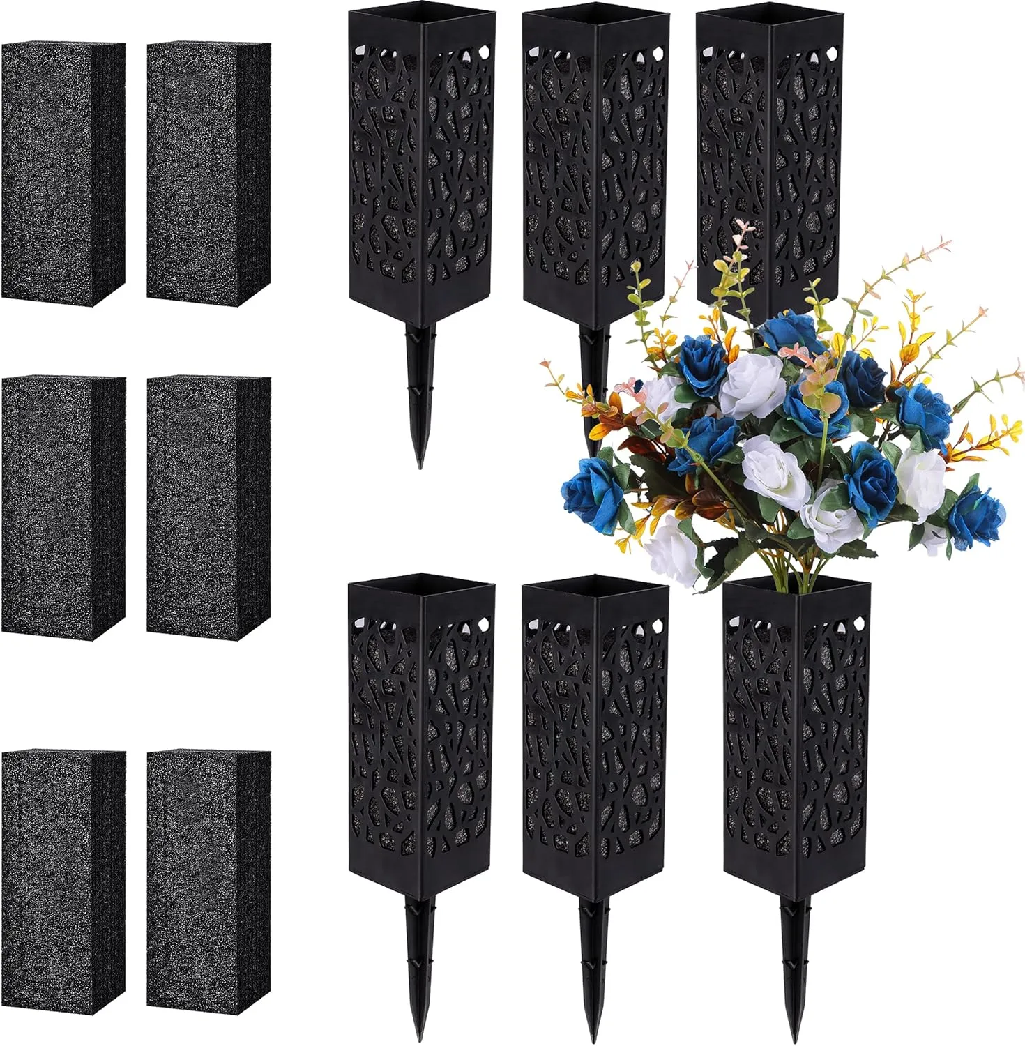 Cemetery Vases with Spikes and Foam - Cemetery Flower Holders with Black Drainage Hole, Perfect for Cemetery Grave Decoration (6)