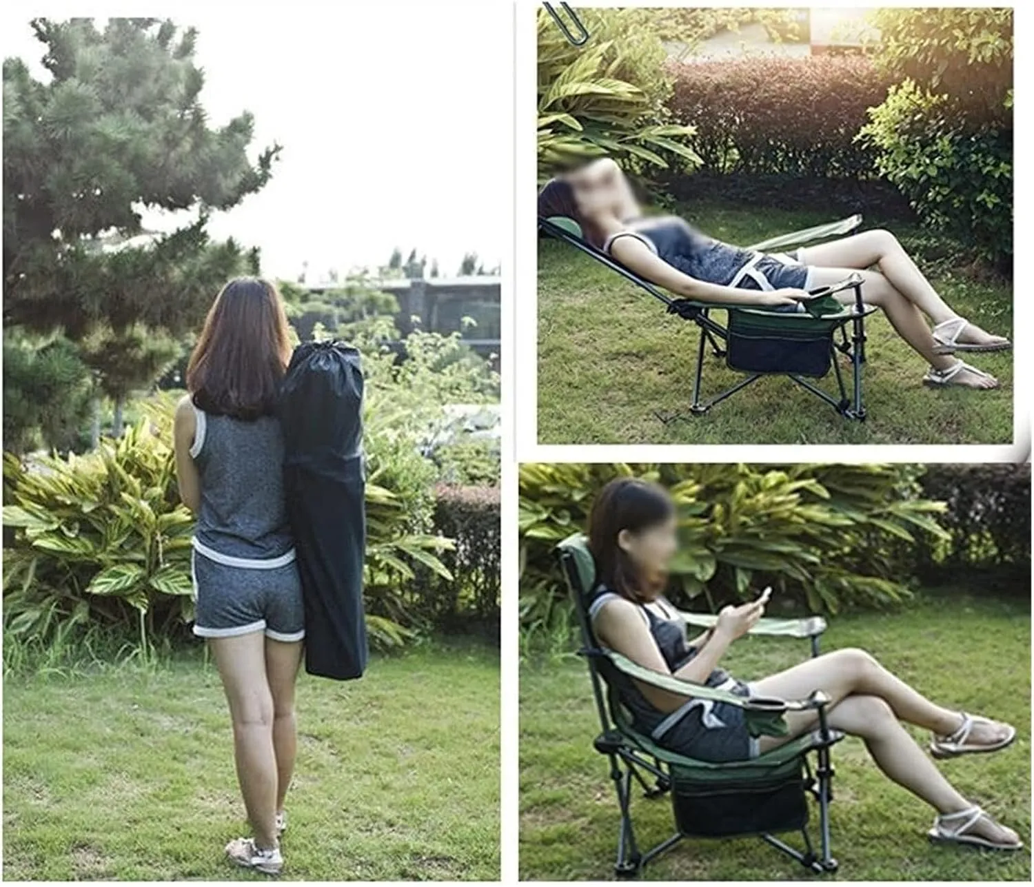 Chairs Adjustable Folding Chair Portable Camping with Cup Holder, Storage Bag, Camping, Fishing, Hiking, Outdoor