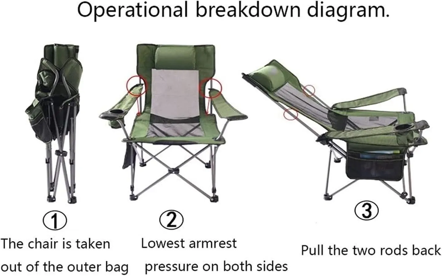 Chairs Adjustable Folding Chair Portable Camping with Cup Holder, Storage Bag, Camping, Fishing, Hiking, Outdoor