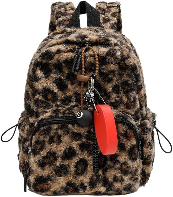 Cheetah Faux Fur Backpack Purse - y2k Plush Travel Bag Vintage Bookbag Trendy Leopard Print Fuzzy Shoulder Bag Daypack (Brown)