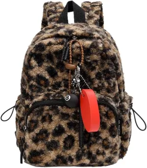 Cheetah Faux Fur Backpack Purse - y2k Plush Travel Bag Vintage Bookbag Trendy Leopard Print Fuzzy Shoulder Bag Daypack (Brown)
