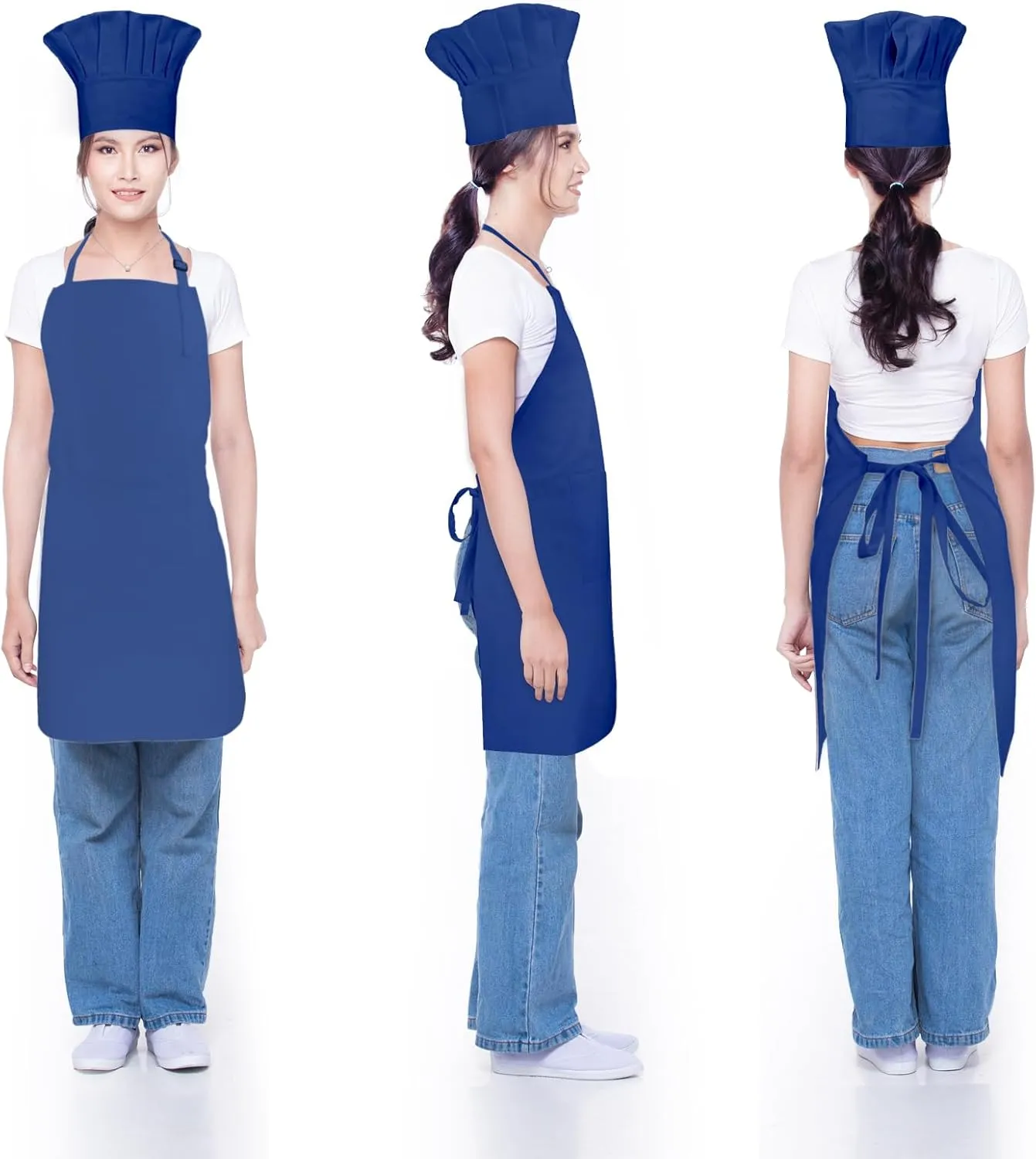 Chef Apron and Hat set, 2 Pockets Adjustable Cotton Kitchen Cooking Bib Apron, Baker Costume for Men Women