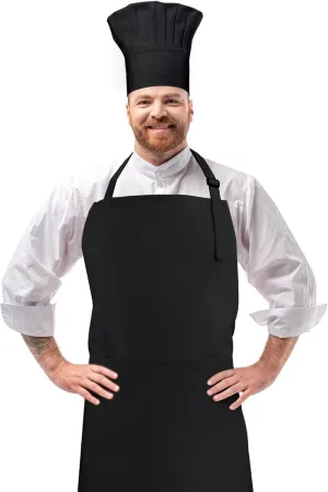 Chef Apron and Hat set, 2 Pockets Adjustable Cotton Kitchen Cooking Bib Apron, Baker Costume for Men Women