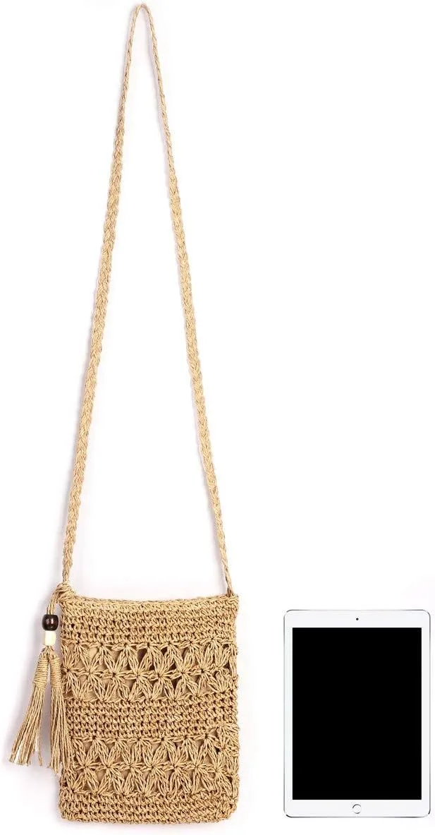 CHIC DIARY Small Straw Crossbody Bag Women Weave Rattan Shoulder Bag Beach Shoulder Purse with Tassel