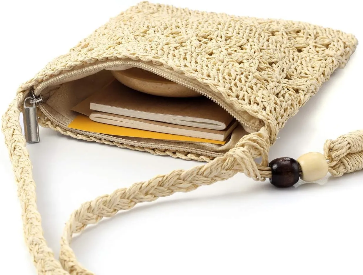 CHIC DIARY Small Straw Crossbody Bag Women Weave Rattan Shoulder Bag Beach Shoulder Purse with Tassel
