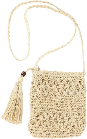 CHIC DIARY Small Straw Crossbody Bag Women Weave Rattan Shoulder Bag Beach Shoulder Purse with Tassel