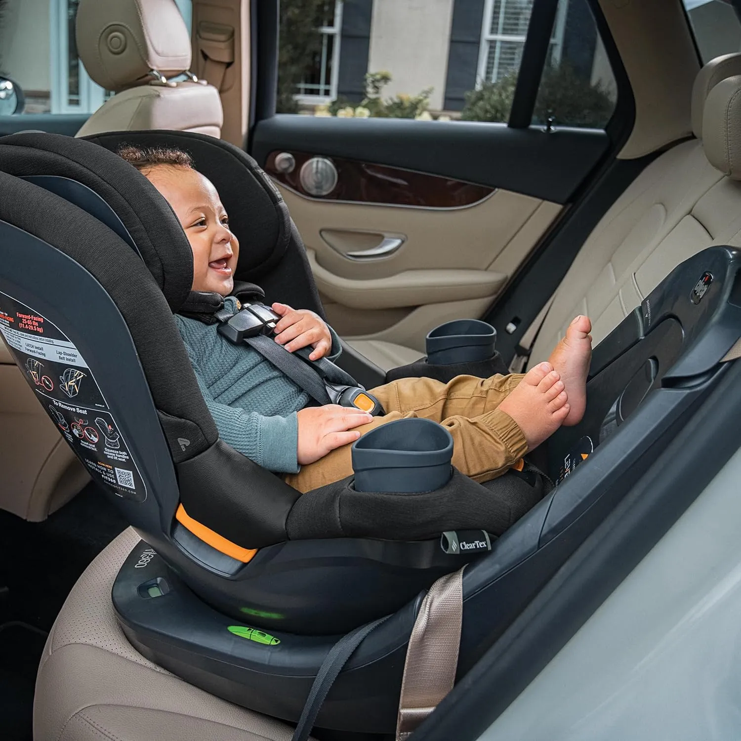 Chicco Fit360 ClearTex Rotating Convertible Car Seat with 360 Degree Rotation for Rear-Facing and Forward-Facing Usage, LeverLock Self-Tensioning Lock System | Slate/Grey
