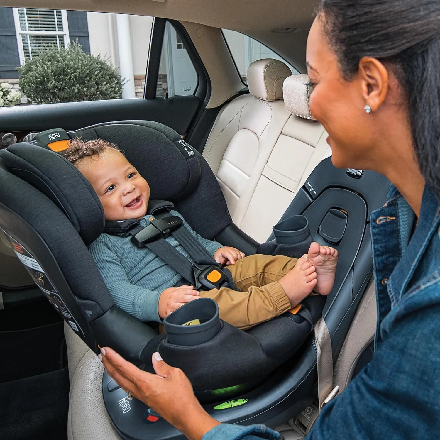 Chicco Fit360 ClearTex Rotating Convertible Car Seat with 360 Degree Rotation for Rear-Facing and Forward-Facing Usage, LeverLock Self-Tensioning Lock System | Slate/Grey