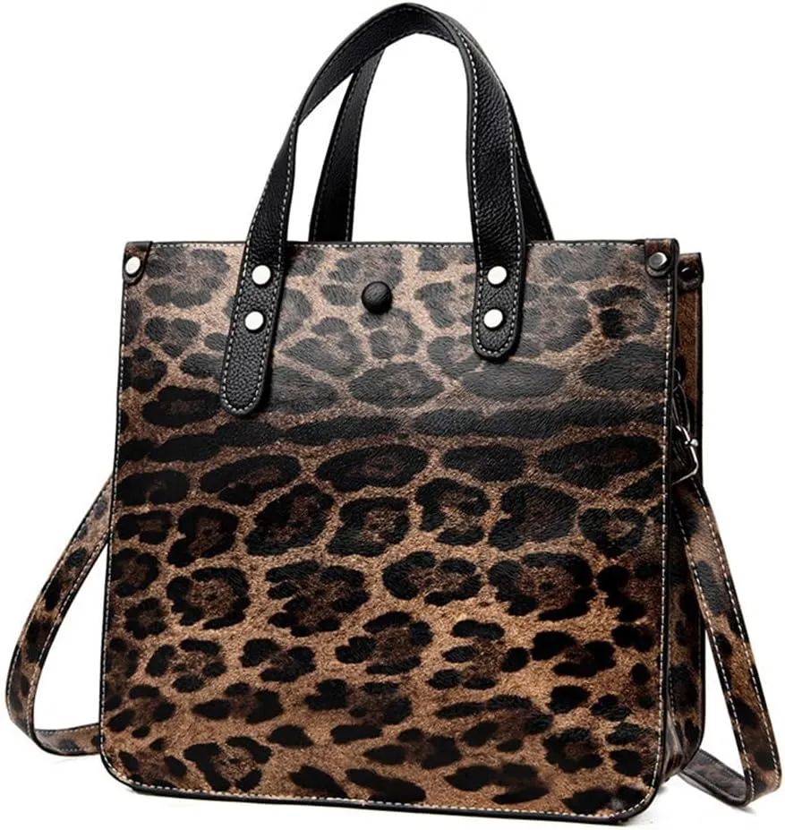 Chikencall Women 2Pcs Handbag and Purses Leopard Zebra Cows Deer Print Pattern Tote Leather Shoulder Satchel