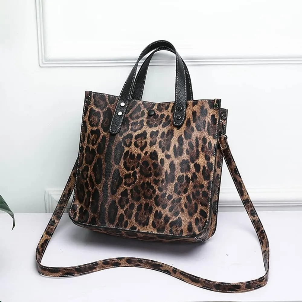 Chikencall Women 2Pcs Handbag and Purses Leopard Zebra Cows Deer Print Pattern Tote Leather Shoulder Satchel