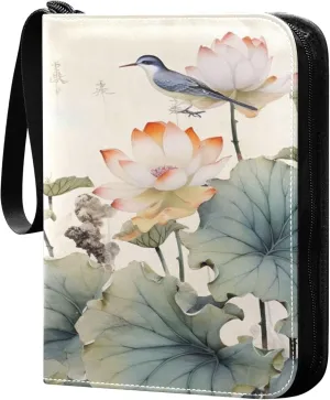 Chinese Hummingbirds Florals Card Binder 4 Pocket Collectible Trading Card Albums with 50 Sleeves Double Side PU Waterproof 3 Ring for Sports & Game Cards