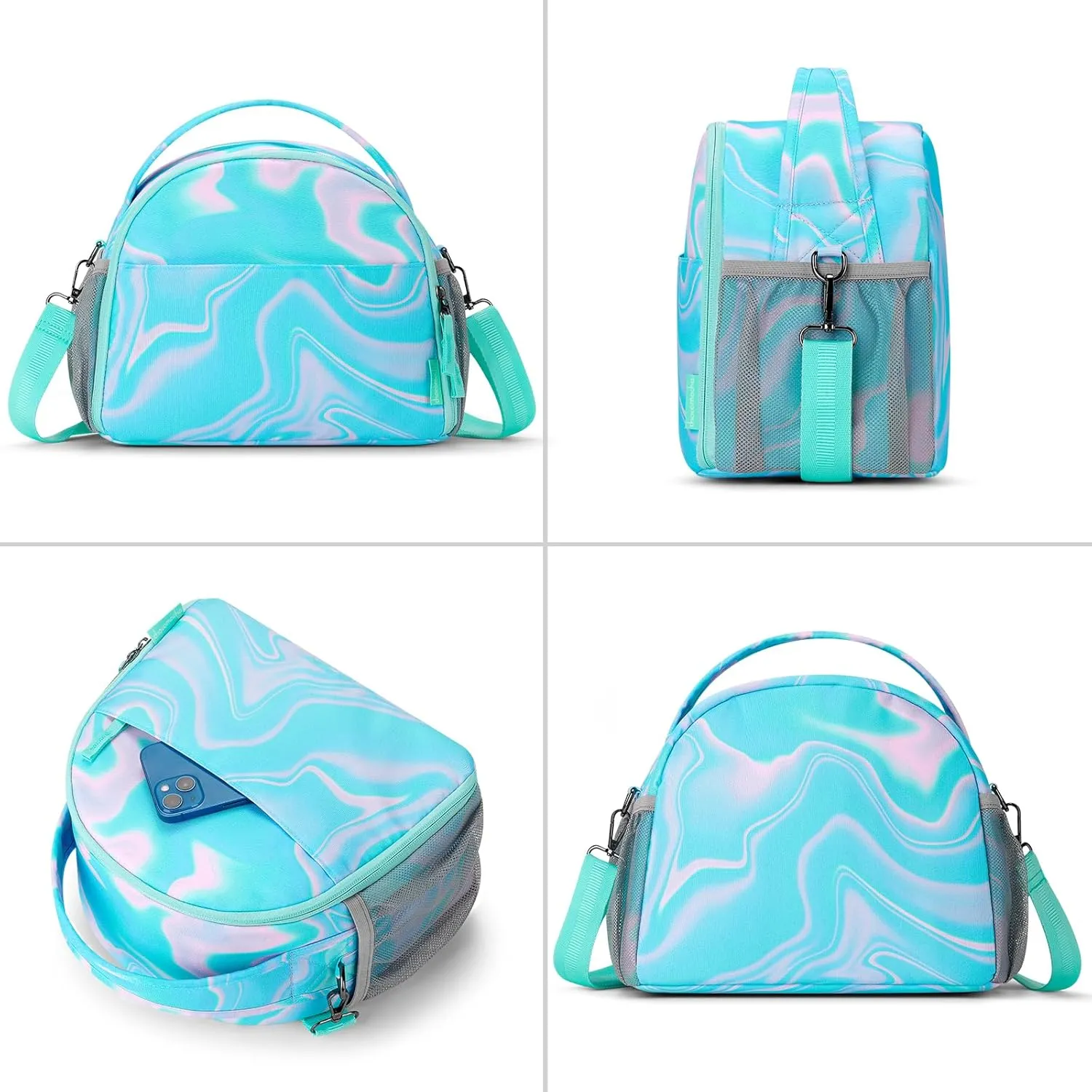 Choco Mocha Teal Lunch Bag for Girls, Insulated Lunch Bag for Middle School Girls, Green Preppy Lunch Box for Teen Girls