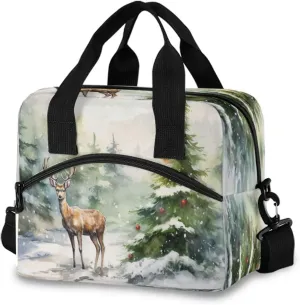 Christmas Tree Deer Lunch Box for Men Women Adults Insulated Lunch Bag Cooler Bag with Adjustable Shoulder Strap for Work Picnic Travel