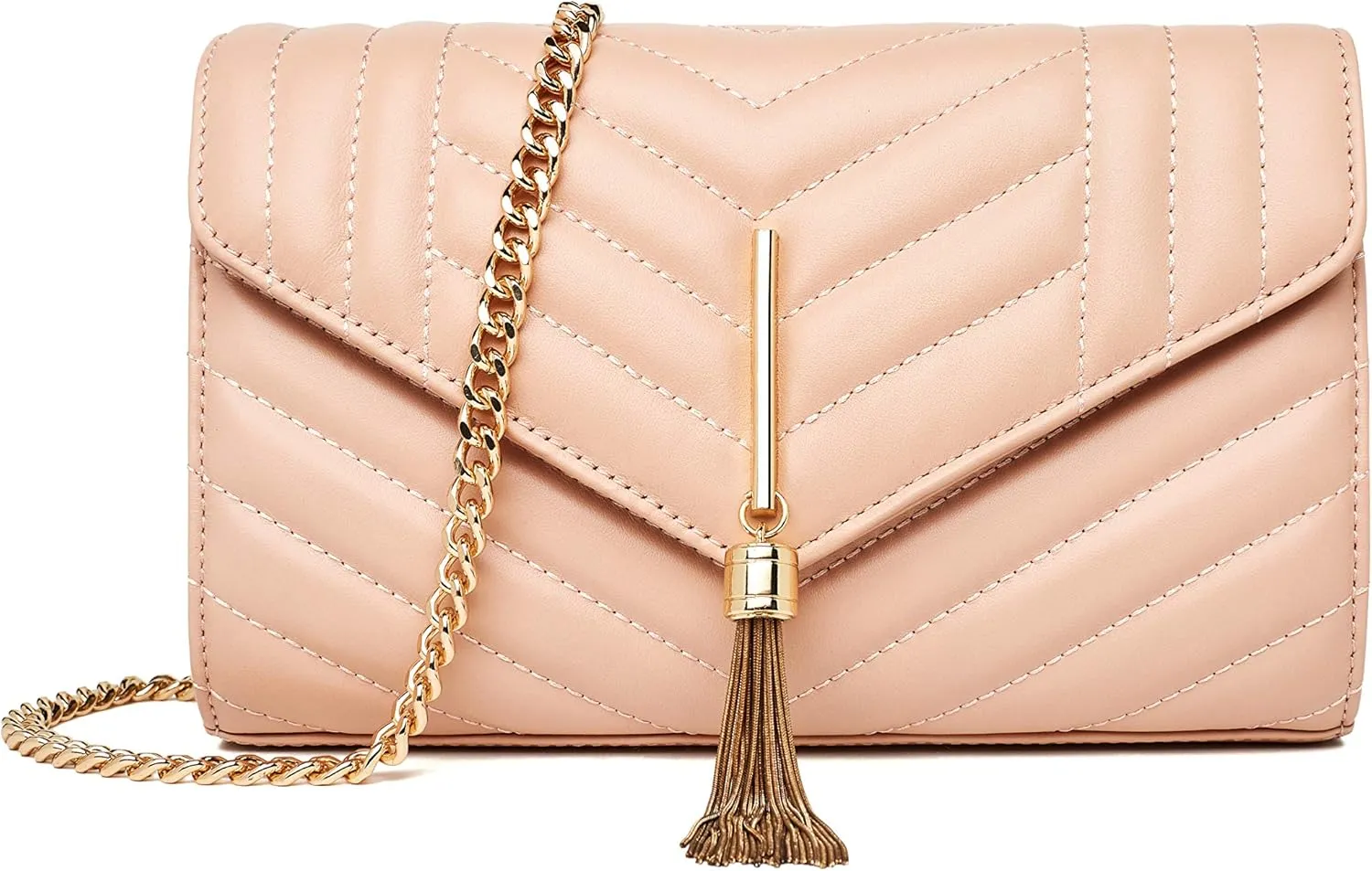Chrysansmile Clutch Purses for Women Genuine Leather Crossbody Bags Fashion Quilted Womens Handbags with Chain