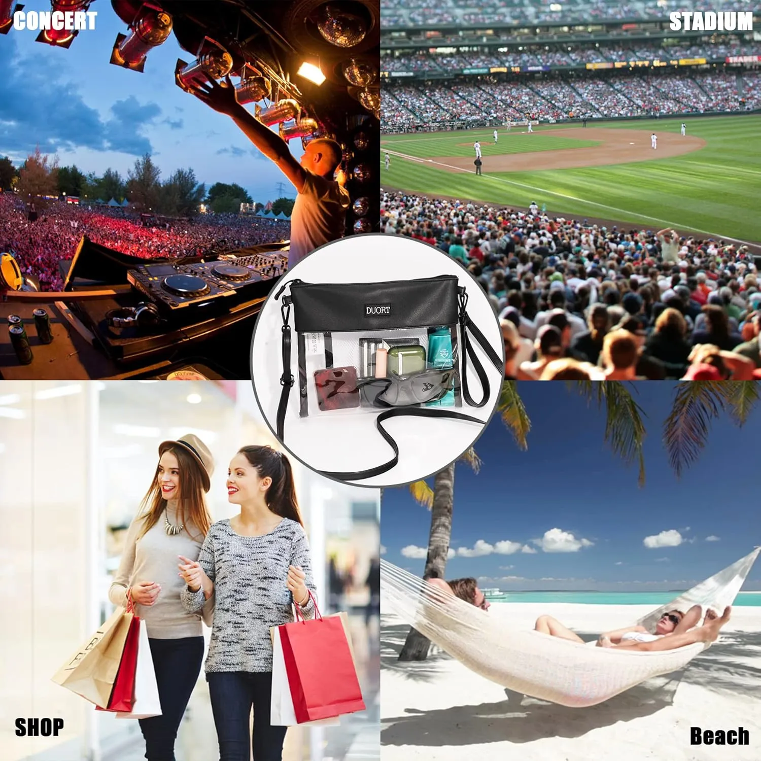 Clear Bag Stadium Approved, TPU Clear Purses Inside Pocket，Crossbody Bag Adjustable Strap for Concert，Sporting Events