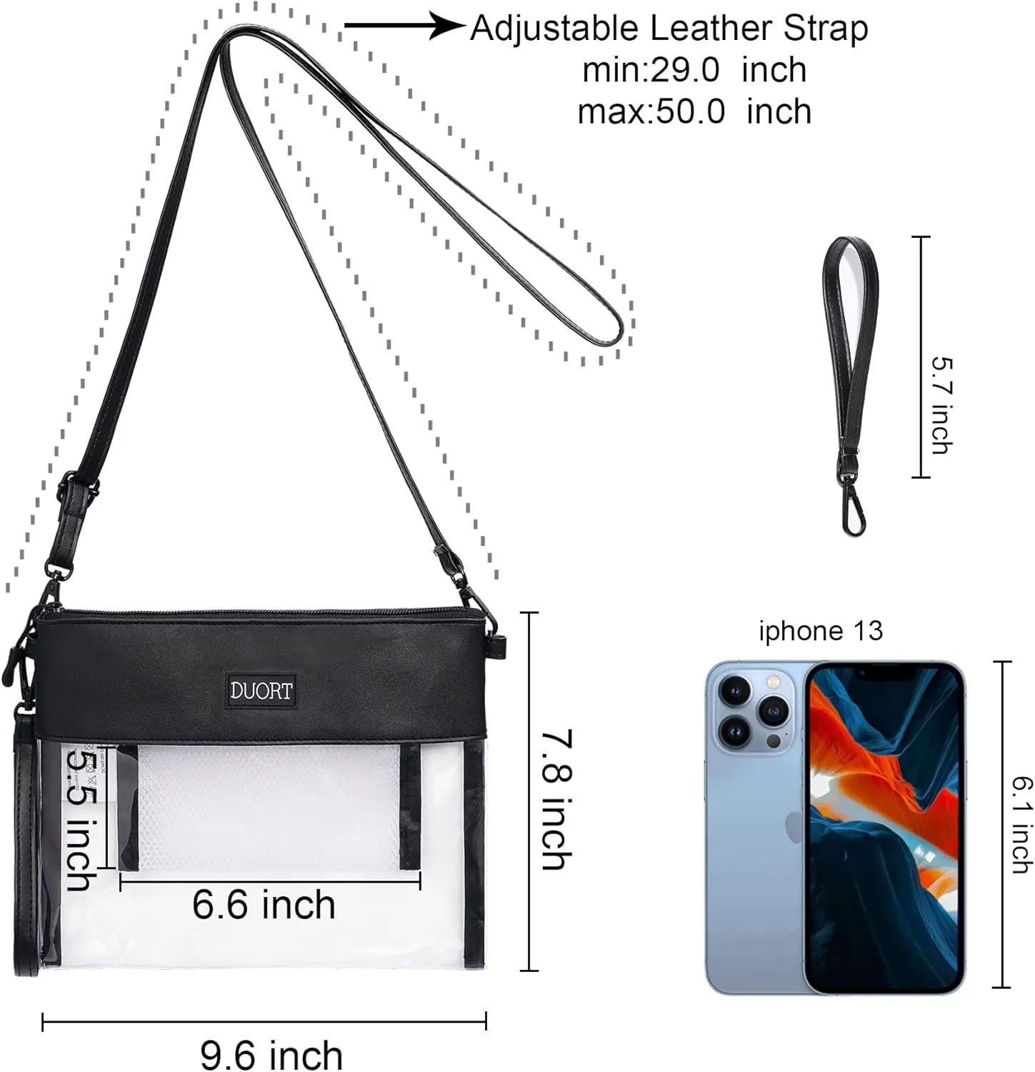 Clear Bag Stadium Approved, TPU Clear Purses Inside Pocket，Crossbody Bag Adjustable Strap for Concert，Sporting Events