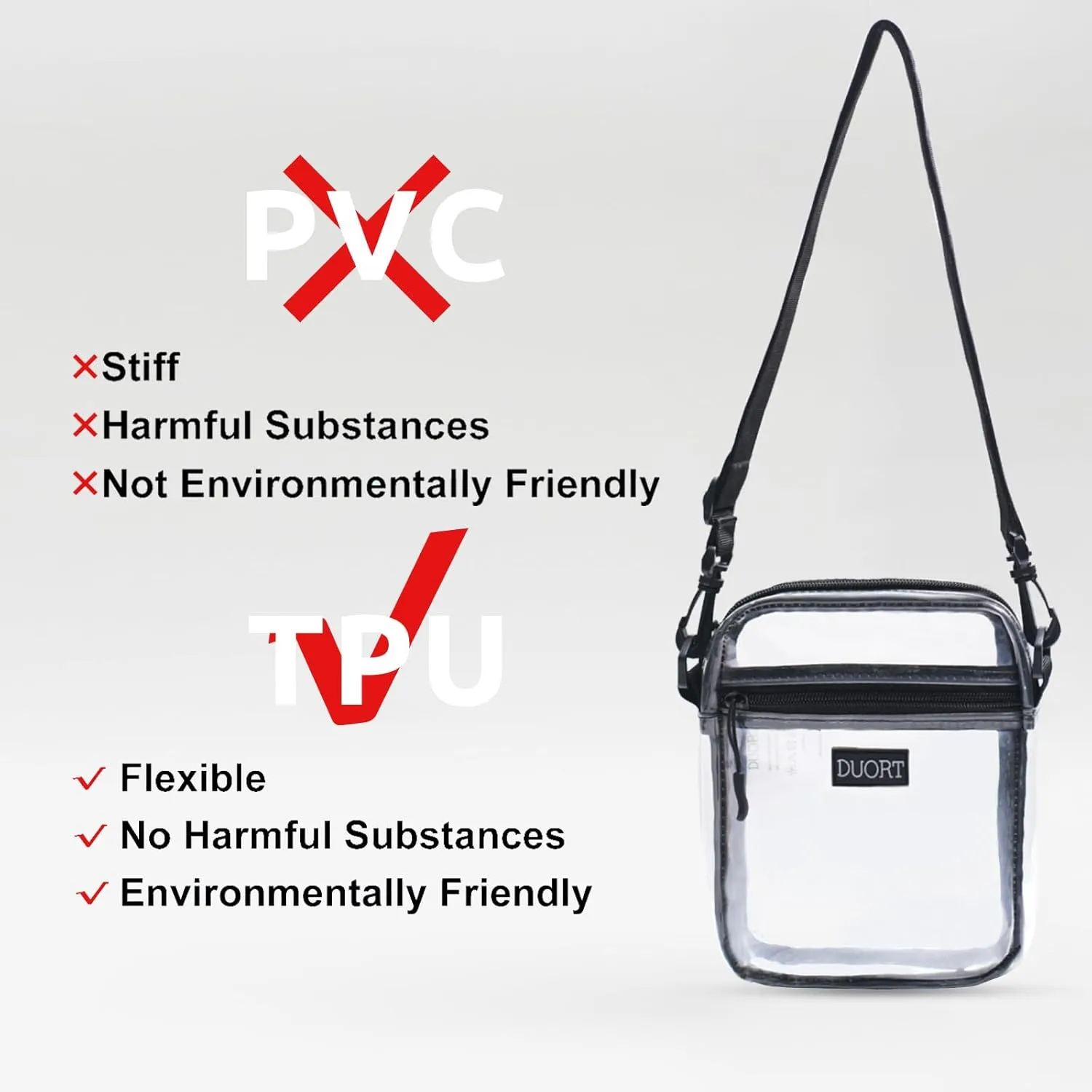 Clear Bag Stadium Approved, TPU Clear Purses Inside Pocket，Crossbody Bag Adjustable Strap for Concert，Sporting Events
