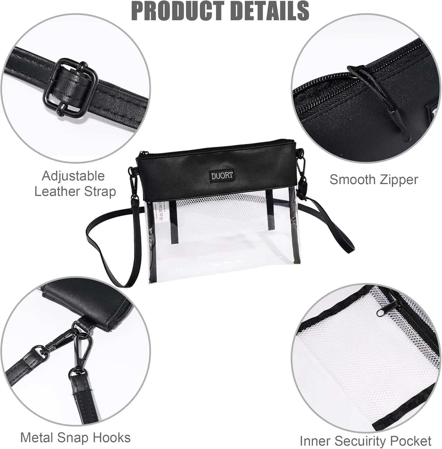 Clear Bag Stadium Approved, TPU Clear Purses Inside Pocket，Crossbody Bag Adjustable Strap for Concert，Sporting Events