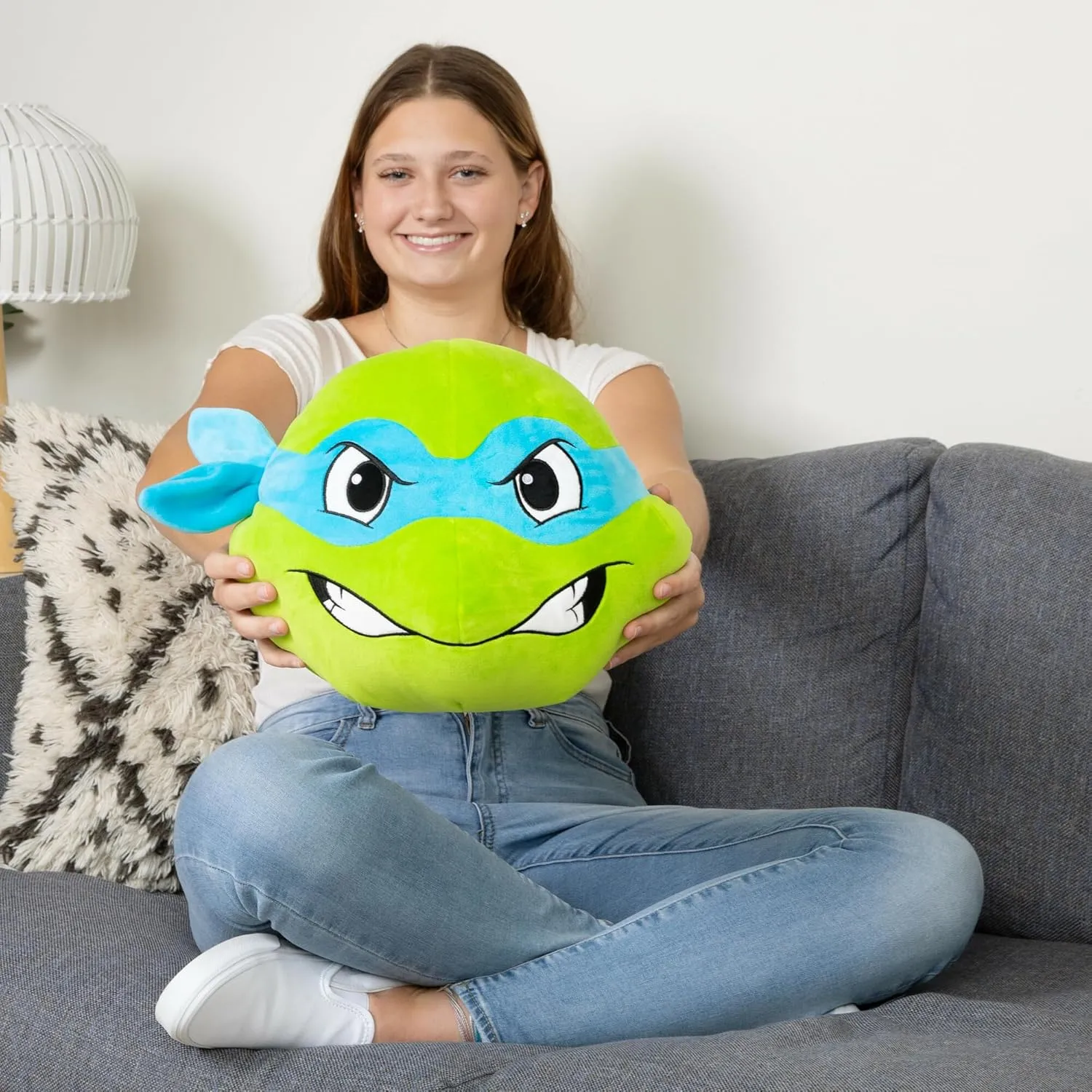 Club Mocchi Mocchi- Teenage Mutant Ninja Turtles Plush - Leonardo Head Plushie - Squishy TMNT Toys - Plush Collectible TMNT Figures - Soft Plush Toys and TMNT Room Decor - 15 Inch
