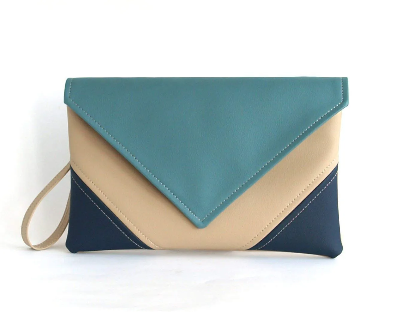 Clutch Bag envelope Hanmade Blue Navy Beige Purse Vegan Eco Faux leather Handbag Strap Evening Bag wedding bridesmaid