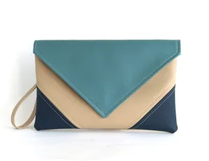 Clutch Bag envelope Hanmade Blue Navy Beige Purse Vegan Eco Faux leather Handbag Strap Evening Bag wedding bridesmaid
