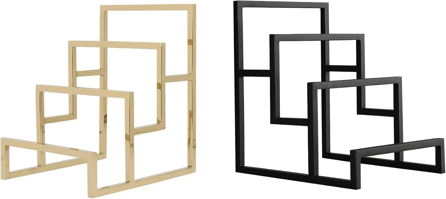 Clutch Display Stand Set - 3 Steps Clutch Handbag Holder Purse Closet Organizer - Wallet Displays Rack for Boutique Store (Gold   Black)
