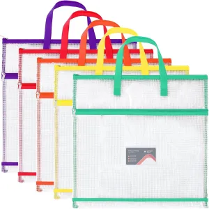 Clysee 5 Pcs Sew Project Bags 16 x 16 Inch Quilting Craft Organizer Storage Bags with Handle and Pocket Jumbo Sew Quilting Mesh Bags for Quilters Knitting Stitching Crafter, 5 Colors (Rainbow)