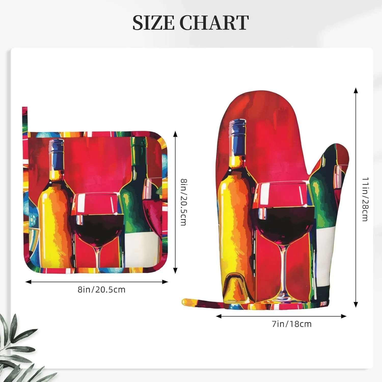 Cocktail Glasses and Wine Bottles Prints Silicone Oven Mitts and Pot Holders Sets of 2 Heat Resistant Kitchen Gloves(Left) and Potholder for Picnic BBQ Cooking Baking