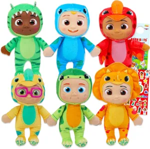 Cocomelon Dinosaur Plush Toy Set - 6 Pack Bundle with 8" Dinosaur Plushies for Kids, Boys, Girls Featuring JJ, Nico, Bella, More Plus Stickers | Cocomelon Dolls Plush