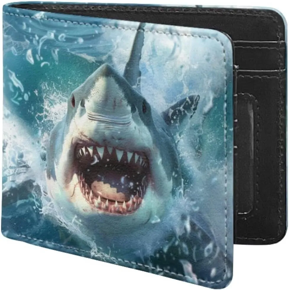 Coldinair 3D Shark Leather Wallet for Teen Boys Kids Purse Wallets Leather Kids Boys Bifold Wallet Credit Card Cash Id Holder Cool Slim Bifold Small Coin Purses,Waterproof