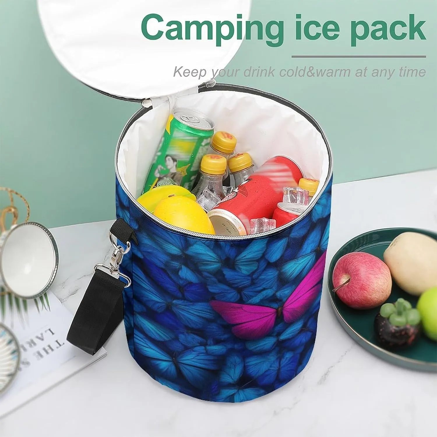 Collapsible Red And Blue Butterfly Insulated Backpack Cooler for Adults, Leak Proof Insulated Cooling Bag for Hiking Picnic Lunch Camping