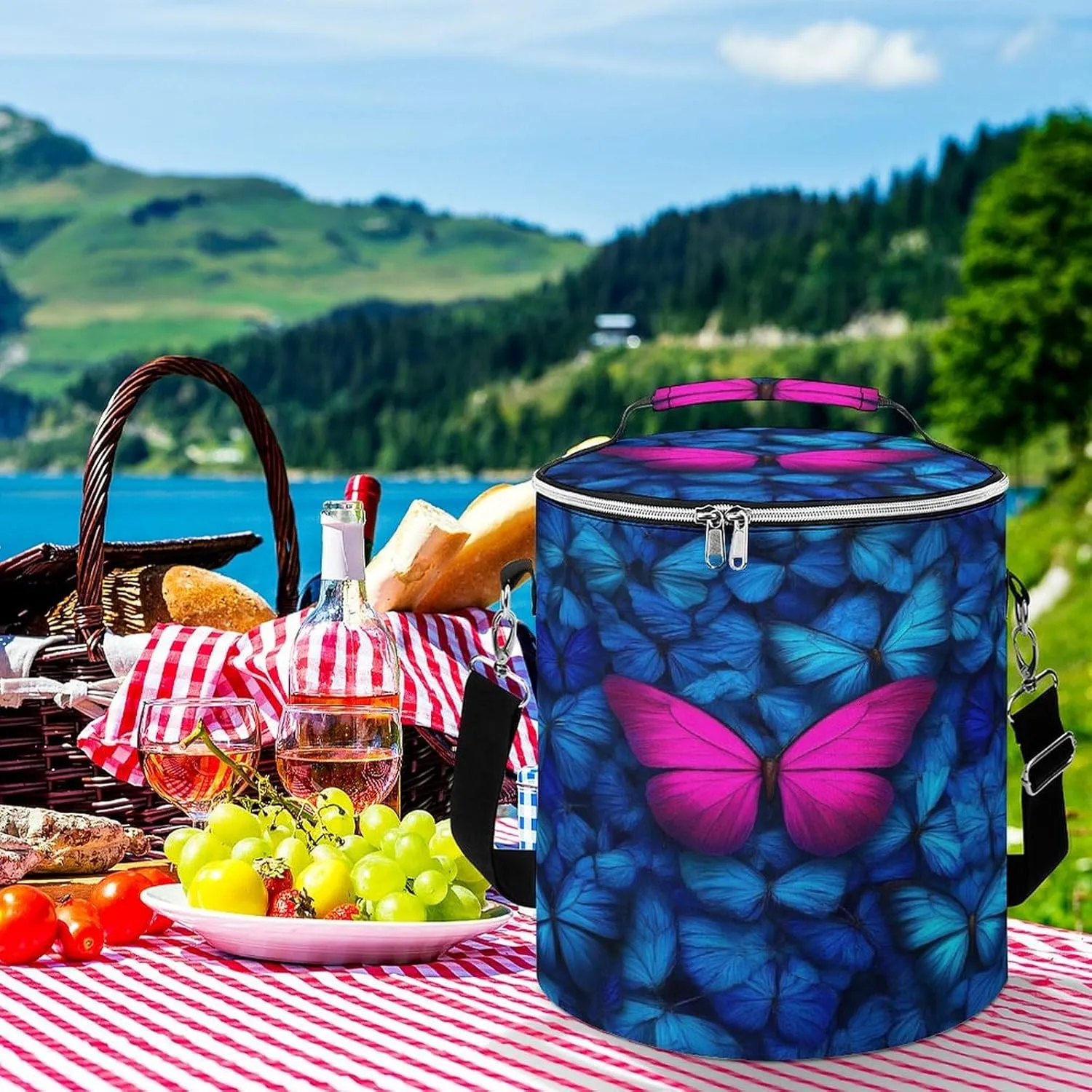 Collapsible Red And Blue Butterfly Insulated Backpack Cooler for Adults, Leak Proof Insulated Cooling Bag for Hiking Picnic Lunch Camping